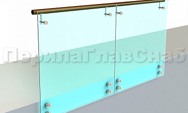 Ограждение с деревянным поручнем на выносе на точечном креплении купить в Воронеже