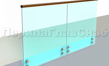 Ограждение с квадратным деревянным поручнем на точечном креплении купить в Воронеже