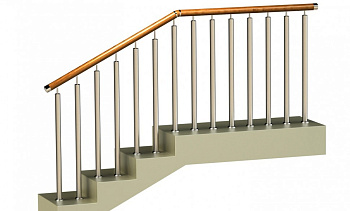 Ограждения с двумя стойками в каждую ступень с деревянным поручнем и без ригелей в Воронеже. Готовые проекты ПерилаГлавСнаб