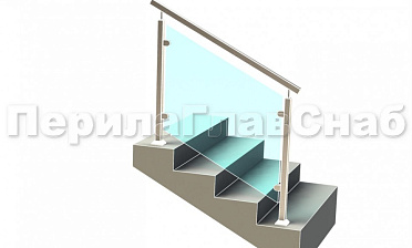 Ограждение лестницы с квадратным поручнем с зажимными стеклодержателями и квадратными стойками купить в Воронеже