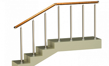 Ограждения со стойками в каждую ступень с круглым деревянным поручнем без ригелей в Воронеже. Готовые проекты ПерилаГлавСнаб