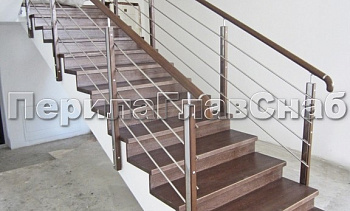 Ограждение со стойками из шлифованной нержавеющей стали с боковым крепежом, со вставками из дерева в Воронеже. Готовые проекты ПерилаГлавСнаб