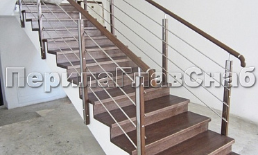 Ограждение со стойками из шлифованной нержавеющей стали с боковым крепежом, со вставками из дерева купить в Воронеже