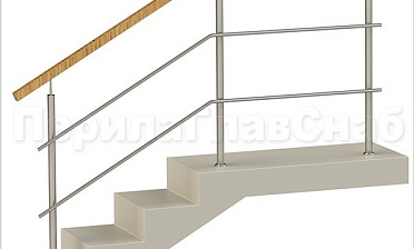 Два ригеля на сварке, квадратный деревянный поручень и круглые стойки купить в Воронеже