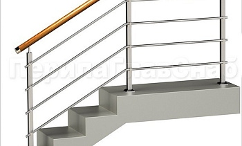 Четыре ригеля на держателях, круглый деревянный поручень и квадратные стойки в Воронеже. Готовые проекты ПерилаГлавСнаб