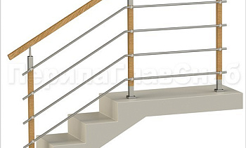 Четыре ригеля на держателях, квадратный деревянный поручень и стойки с деревянными вставками в Воронеже. Готовые проекты ПерилаГлавСнаб