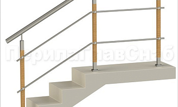 Два ригеля на держателях, круглый поручень и квадратные деревянные стойки в Воронеже. Готовые проекты ПерилаГлавСнаб