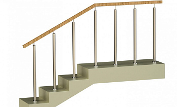 Ограждения со стойками в каждую ступень с квадратным деревянным поручнем без ригелей в Воронеже. Готовые проекты ПерилаГлавСнаб