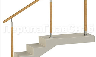 Нержавеющие ограждения без ригелей с квадратным деревянным поручнем и стойками с деревянными вставками купить в Воронеже