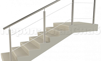 Ограждения из нержавейки. Заполнение из 2х тросиков. Квадратные стойки в Воронеже. Готовые проекты ПерилаГлавСнаб