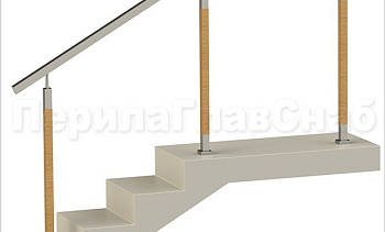 Нержавеющие ограждения без ригелей с квадратным поручнем и стойками с деревянными вставками в Воронеже. Готовые проекты ПерилаГлавСнаб