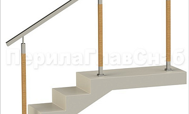 Нержавеющие ограждения без ригелей с квадратным поручнем и стойками с деревянными вставками купить в Воронеже