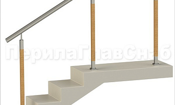 Нержавеющие ограждения без ригелей с круглым поручнем и стойками с деревянными вставками в Воронеже. Готовые проекты ПерилаГлавСнаб