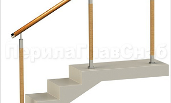 Нержавеющие ограждения без ригелей с круглым деревянным поручнем и стойками с деревянными вставками в Воронеже. Готовые проекты ПерилаГлавСнаб